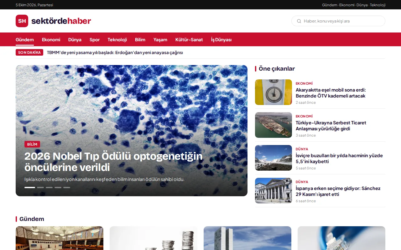 Sektörde Haber için hazırladığımız yeni ana sayfa tasarımı