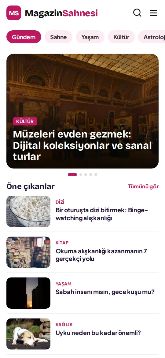 Magazin Sahnesi için hazırladığımız yeni mobil tasarım