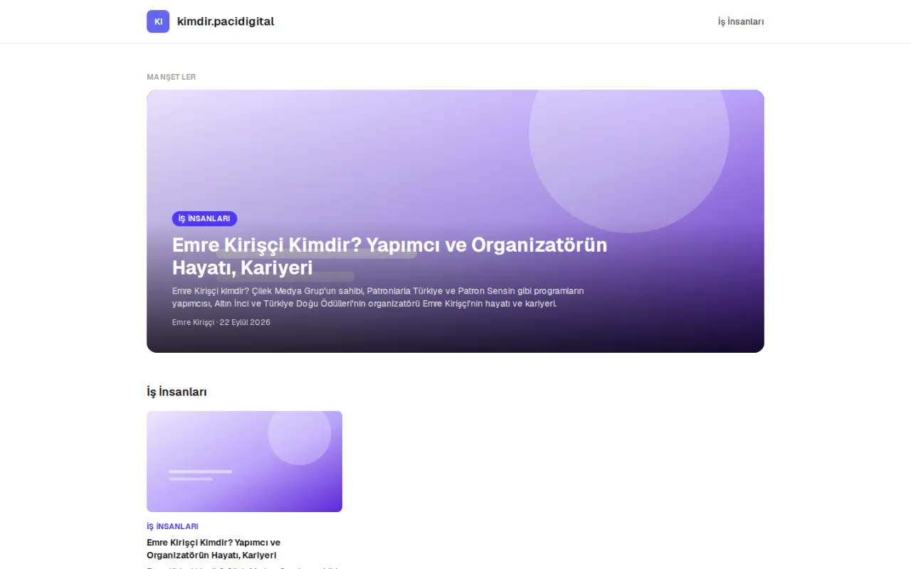 kimdir.pacidigital.com ana sayfası, masaüstü görünüm