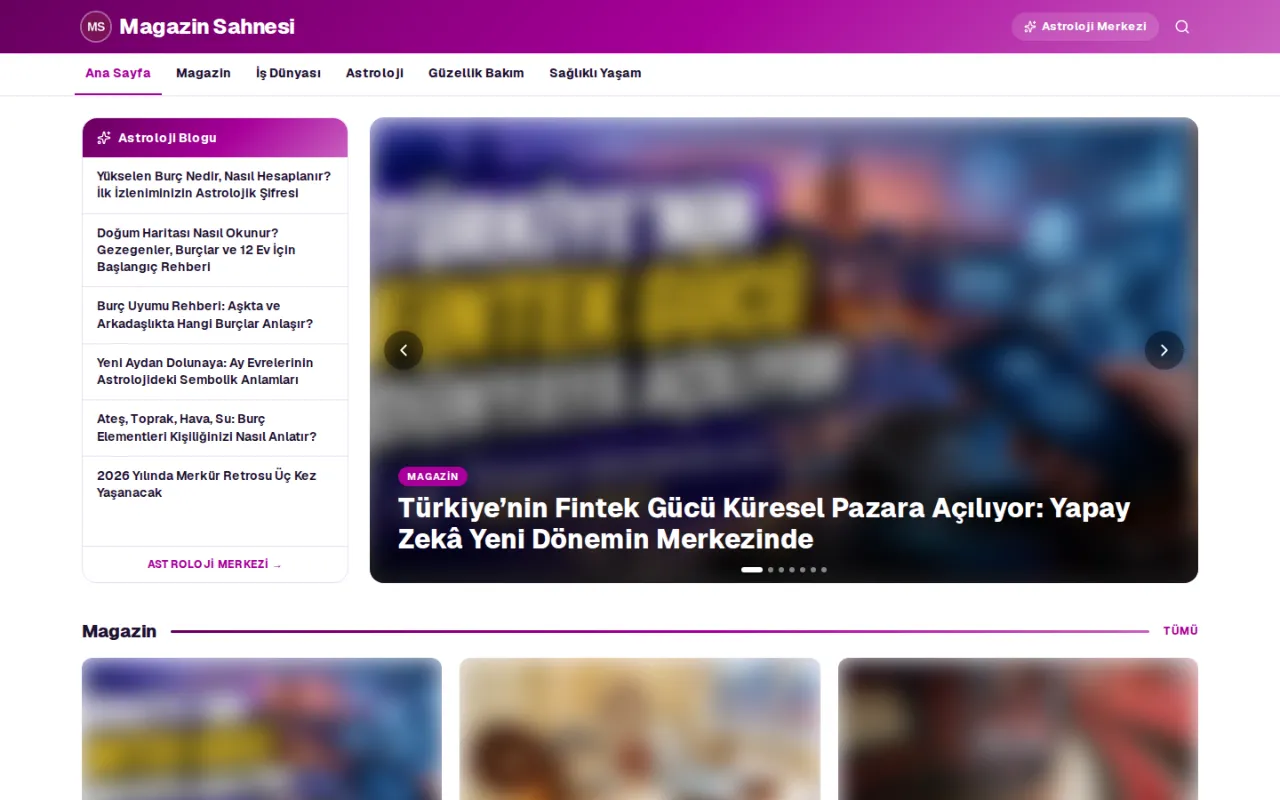 Magazin Sahnesi ana sayfası, masaüstü görünüm