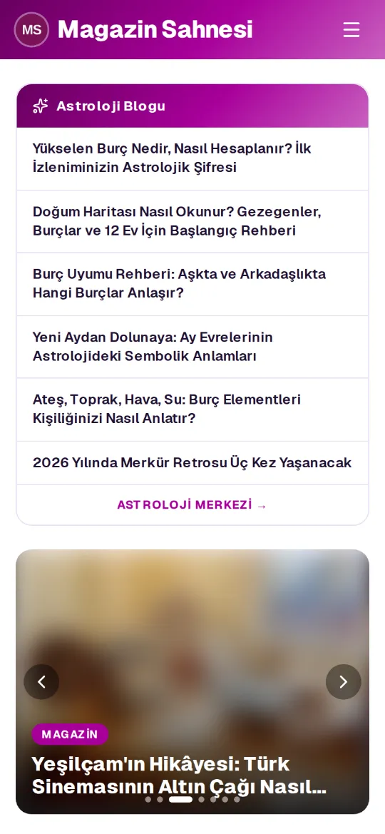 Magazin Sahnesi ana sayfası, mobil görünüm