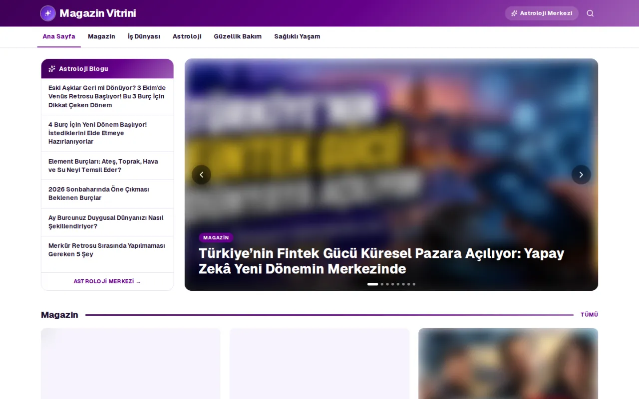 Magazin Vitrini ana sayfası, masaüstü görünüm